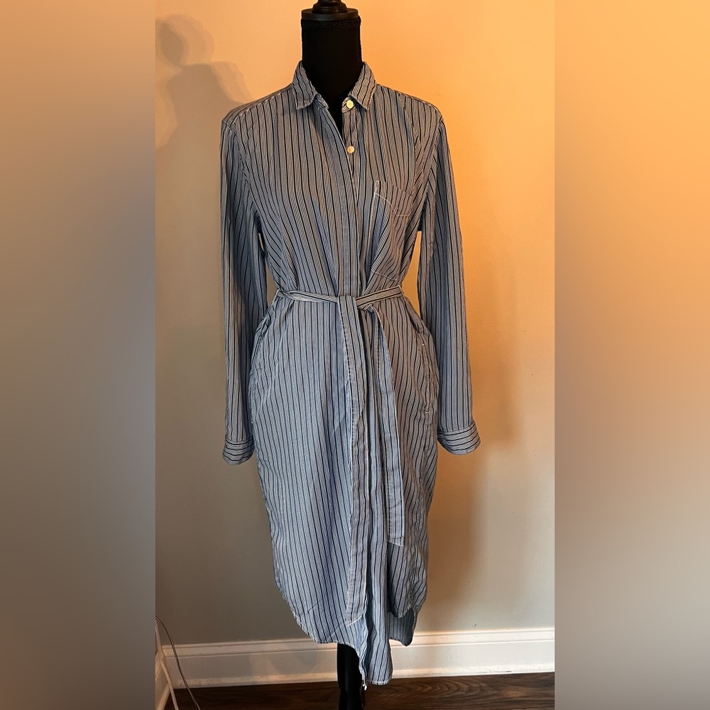 GAP Blue Striped Midi Dress with Belt - Picture 4 of 12